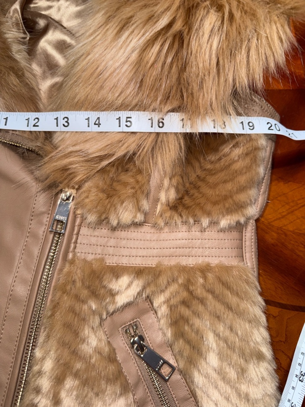 Guess Faux Fur Trim Taupe Brown Vest
